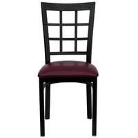 Flash Furniture HERCULES Series Black Window Back Metal Restaurant Chair - Burgundy Vinyl Seat - 2 Pack-Set of 2 Metal Dining Chairs