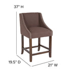 Flash Furniture Carmel 24" High Transitional Walnut Counter Height Stool with Accent Nail Trim in Brown Fabric-Walnut Wood Finish