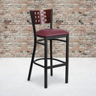 Flash Furniture HERCULES Series Black Cutout Back Metal Restaurant Barstool - Mahogany Wood Back - Burgundy Vinyl Seat-2.5" Thick Foam Padded Seat