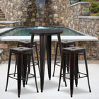 Flash Furniture Commercial Grade 24" Round Black-Antique Gold Metal Indoor-Outdoor Bar Table Set with 4 Stools-Set Includes Table and 4 Stools