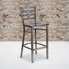 Flash Furniture HERCULES Series Clear Coated Ladder Back Metal Restaurant Barstool - Walnut Wood Seat - 2 Pack-Welded Joint Assembly