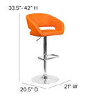 Flash Furniture Contemporary Orange Vinyl Adjustable Height Barstool with Rounded Mid-Back & Chrome Base-Footrest