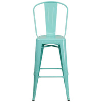 Flash Furniture Commercial Grade 30" High Mint Green Metal Indoor-Outdoor Barstool with Back-Set of 4 Bistro Style Bar Stools