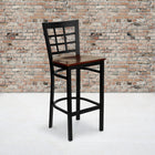 Flash Furniture HERCULES Series Black Window Back Metal Restaurant Barstool - Mahogany Wood Seat-.625'' Thick Plywood Seat
