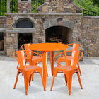 30'' Round Orange Metal Indoor-Outdoor Table Set with 4 Arm Chairs (CH-51090TH-4-18ARM-OR-GG)-30"W x 30"D x 29.50"H