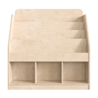 Flash Furniture Bright Beginnings Commercial Grade Modular Wooden Classroom 4 Tier Bookstand with 3 Storage Compartments-Natural-4 Tier Wooden Classroom Book Display Shelf Unit with Storage