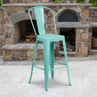 Flash Furniture 30" High Mint Green Metal Indoor-Outdoor Barstool with Back-Cross Brace under seat provides extra stability
