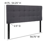 Flash Furniture Bedford Tufted Upholstered Full Size Headboard - Dark Grey Fabric-Black Metal Stands with Adjustable Bed Rail Slots