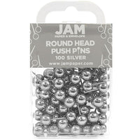 JAM Paper Metal Thumb Tacks Push Pins, Round Top, Silver, 100 Pack (22432214)-Round metal silver push pins
