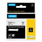 DYMO Rhino Label Tape, 12mm (1/2") Black on White Poly-Rhino split-back labels