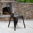 Flash Furniture Black-Antique Gold Metal Indoor-Outdoor Stackable Chair-Galvanized Steel Construction