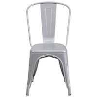 Flash Furniture Commercial Grade Silver Metal Indoor-Outdoor Stackable Chair-Set of 4 Stackable Bistro Style Chairs