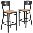 Flash Furniture HERCULES Series Black Circle Back Metal Restaurant Barstool - Natural Wood Seat - 2 Pack-Circle Back Design