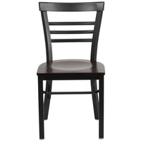 Flash Furniture HERCULES Series Black Three-Slat Ladder Back Metal Restaurant Chair - Walnut Wood Seat-Metal Chair