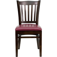 Flash Furniture HERCULES Series Vertical Slat Back Walnut Wood Restaurant Chair - Burgundy Vinyl Seat-Wood Chair