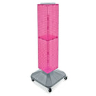 Azar Displays 40" x 8" x 8" 4-Sided Interlocking Pegboard Display Tower with Square Base, Pink (703388-PNK)-Revolves on a square wheeled base