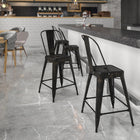 Flash Furniture 24" High Black-Antique Gold Metal Indoor-Outdoor Counter Height Stool with Back-Black-Antique Gold Powder Coat Finish