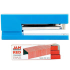 JAM Paper Office & Desk Sets, Stapler Pack of Staples, Blue and Red (3375BLRE)-Colour: Blue Stapler & a Pack of Red Staples
