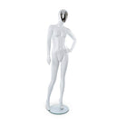 Can-Bramar Adult Female Abstract Mannequin - Glass Base - Glossy White Body/ Silver Face (RPFF-2)-Straight Arms for Easy Dressing