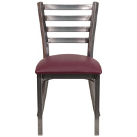 Flash Furniture HERCULES Series Clear Coated Ladder Back Metal Restaurant Chair - Burgundy Vinyl Seat - 2 Pack-Set of 2 Metal Dining Chairs
