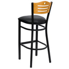 Flash Furniture HERCULES Series Black Slat Back Metal Restaurant Barstool - Natural Wood Back, Black Vinyl Seat - 2 Pack-2.5" Thick Foam Padded Seat