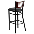 Flash Furniture HERCULES Series Black Slat Back Metal Restaurant Barstool - Mahogany Wood Back, Black Vinyl Seat - 2 Pack-2.5" Thick Foam Padded Seat