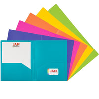 JAM Paper Heavy Duty Plastic 2 Pocket School Presentation Folders, Assorted Fashion Colours, 6 Pack-Fashion Color Plastic Folders