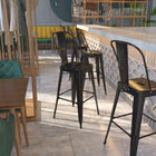 Flash Furniture 30" High Black Metal Indoor-Outdoor Barstool with Back-Black-Antique Gold Powder Coat Finish