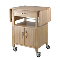 Winsome Kitchen Cart, Double Drop Leaf, Cabinet with shelf, Natural-With two drop-leaf counter tops that provide a long, smooth surface, this cart is a perfect addition to any kitchen. Ideal for storing right next to a dining room table, it has room to stow plates, glasses and flatware.