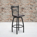 Flash Furniture HERCULES Series Black "X" Back Swivel Metal Barstool with Walnut Wood Seat - Black-.625'' Thick Plywood Seat