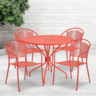 35.25'' Round Coral Indoor-Outdoor Steel Patio Table Set with 4 Round Back Chairs [CO-35RD-03CHR4-RED-GG]-Set Includes Table and 4 Chairs