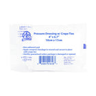 WASIP 4" x 6.7" Pressure Dressing with Crepe Ties-Designed to help apply compression to an open wound to quickly stop bleeding