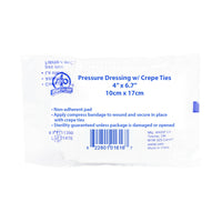 WASIP 4" x 6.7" Pressure Dressing with Crepe Ties-Designed to help apply compression to an open wound to quickly stop bleeding