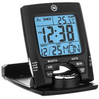 Marathon Travel Alarm Clock with Calendar & Temperature, Black-COMPACT - Ideal compact size for travel