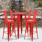 24'' Round Red Metal Indoor-Outdoor Bar Table Set with 4 Cafe Barstools [CH-51080BH-4-30CAFE-RED-GG]-24"W x 24"D x 41"H