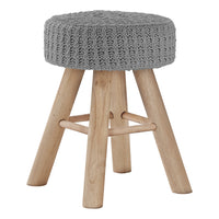 Monarch Specialties 9013 Ottoman - Grey Knit/Natural Wood Legs-Round ottoman with a padded seat for comfort and upholstered in a grey knit fabric for a stylish look