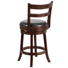 Flash Furniture 26" High Wood Counter Height Stool with Single Slat Ladder Back & Black Leather Swivel Seat - Cappuccino-Ladder Back Design