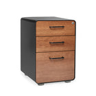 Poppin Stow 3-Drawer File Cabinet - Black and Walnut-Durable powder-coated steel construction and wood-grained laminate drawer fronts