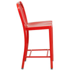 Flash Furniture 24" High Red Metal Indoor-Outdoor Counter Height Stool with Vertical Slat Back-Vertical Slat Back