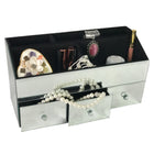 Elegance Mirrored Jewelry Organizer With 3 Drawers And 5 Compartments-A diamond shape glass drawer knob adds the elegance touch to the space.