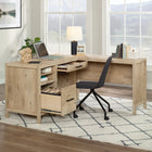 Sauder 58"W Pacific View L-Desk - Prime Oak- Open storage features an adjustable shelf for flexible storage