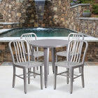 30'' Round Silver Metal Indoor-Outdoor Table Set with 4 Vertical Slat Back Chairs [CH-51090TH-4-18VRT-SIL-GG]-30"W x 30"D x 29.50"H