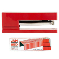 JAM Paper Office & Desk Sets, Stapler Pack of Staples, Red (3375RERE)-Colour: Red Stapler & a Pack of Red Staples