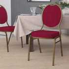 Flash Furniture HERCULES Series Teardrop Back Stacking Banquet Chair in Burgundy Patterned Fabric - Gold Frame-Upholstered Seat and Back