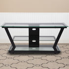 Flash Furniture Harbor Hills Glass TV Stand with Black Metal Frame (NAN-JH-1760-GG)-Supports up to 45" Flat Panel TV