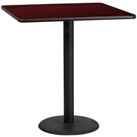 Flash Furniture 42'' Square Laminate Table Top, Mahogany with 24'' Round Bar-Height Table Base (XUMA4242TR24B)-Bar Height Hospitality Table