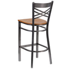 Flash Furniture HERCULES Series Clear Coated "X" Back Metal Restaurant Barstool - Natural Wood Seat-Natural Finished Wood Seat