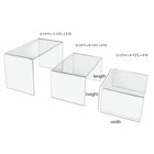 Eddie's Acrylic Medium Rectangular Risers - Clear - Set of 3 - 3 Sets/Pack-2-1/2" H x 5-1/2" D x 4" W / 3-1/2" H x 6-1/2" D x 4" W / 4-1/2" H x 7-1/2" D x 4" W