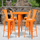 30'' Round Orange Metal Indoor-Outdoor Bar Table Set with 4 Cafe Barstools [CH-51090BH-4-30CAFE-OR-GG]-30"W x 30"D x 41"H