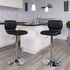 Flash Furniture Contemporary Black Vinyl Adjustable Height Barstool with Vertical Stitch Back & Chrome Base - 2 Pack-Swivel Seat